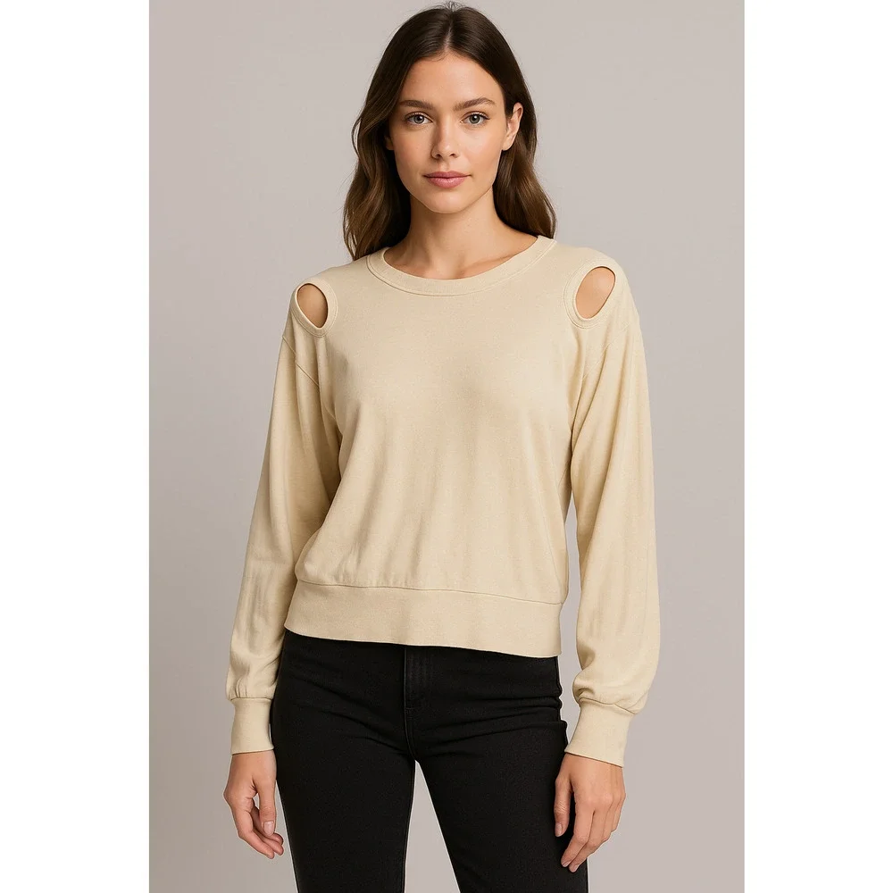 LNA Kael Cutout Sweatshirt Womens XS Beige Soft Cozy Top Streetwear Lounge‎ USA